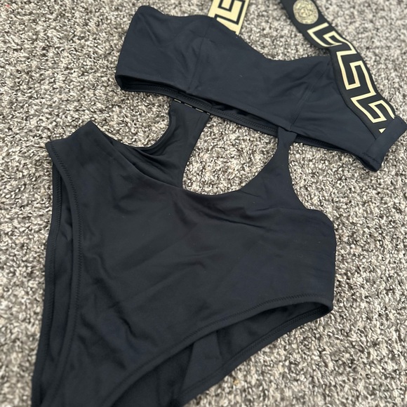 Versace Black One-Piece Swimsuit with Gold Logo Straps - Picture 2 of 5